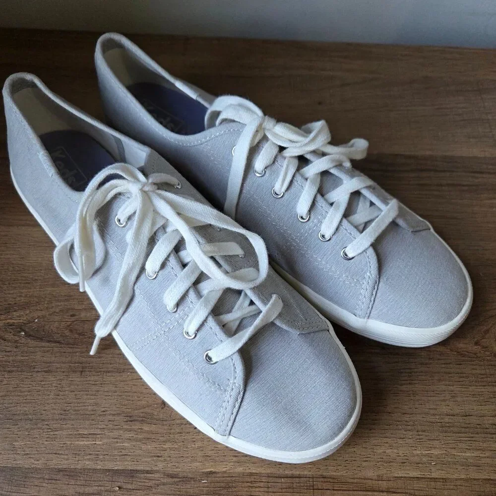 NEW W/O BOX KEDS LIGHT GREY FABRIC UPPER LACED SNEAKERS SIZE 9.5 WOMENS